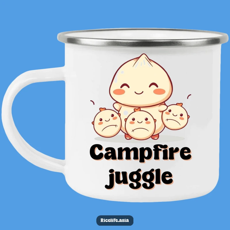 Funny Dumpling Juggling Camping Mug - Culinary Comedy for Outdoor Feasts