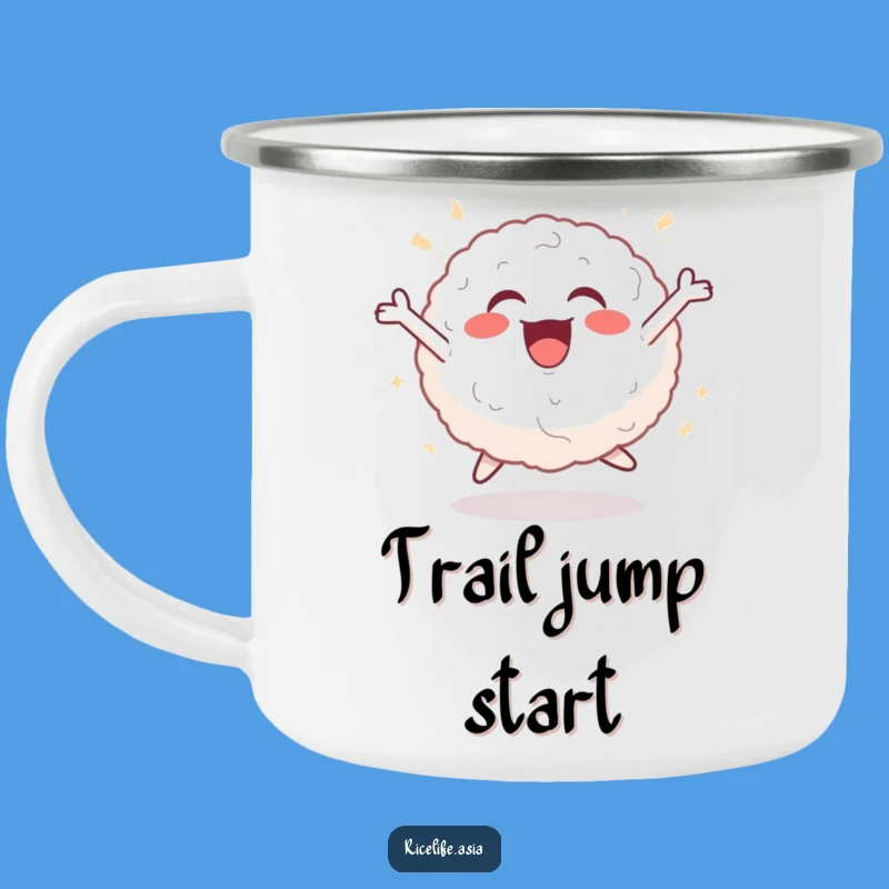 Funny Leaping Rice Ball Camping Mug - Joyful Fuel for Outdoor Adventures