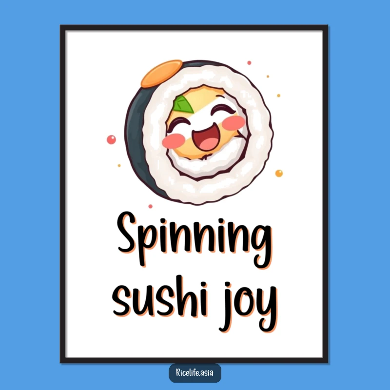Funny Spinning Sushi Roll Digital Art: Joyful Wall Decor