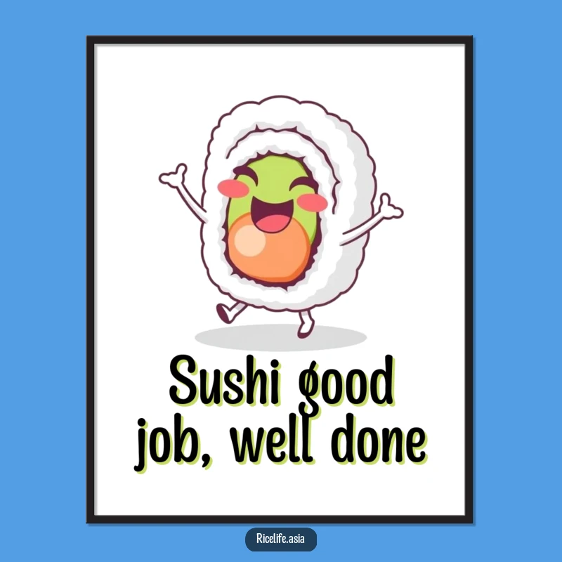 Free Printable Sushi Wall Art: Funny Hopping Roll Downloadable