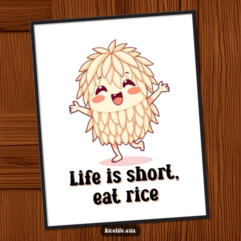 Funny Free Printable Wall Art: A whimsical rice grain captured mid-jig, exuding pure joy and playful energy, room decor.