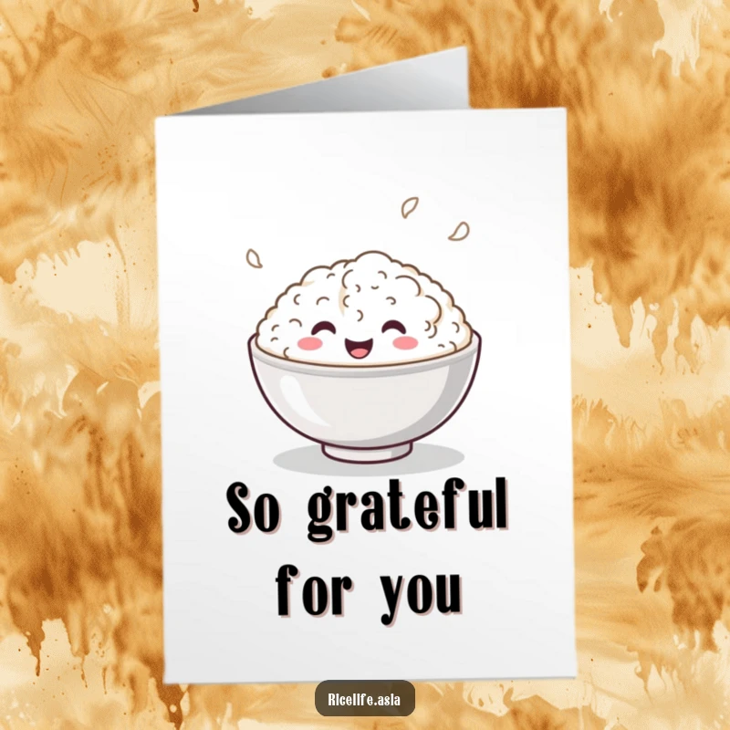 Funny Free Printable Thank You Card: A cheerful rice bowl in mid-bounce, sending thanks with playful vibes, DIY gift.