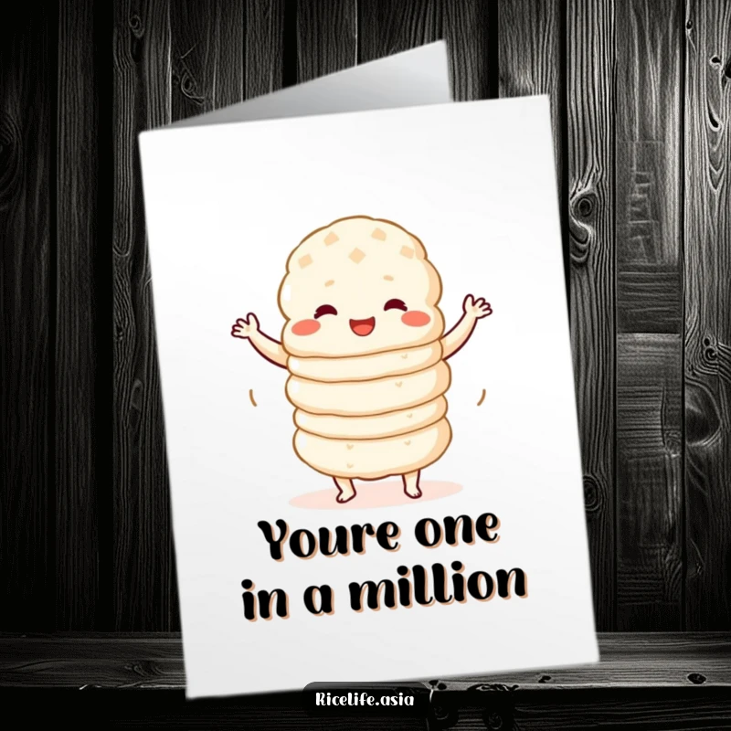 Funny Free Printable Thank You Card: Cheerful rice cakes doing a wobbly dance, expressing thanks with quirky charm, DIY print.